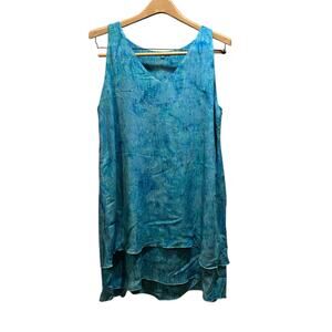 Bali Batiks blue lightweight shift sleeveless dress or beach cover up size M
